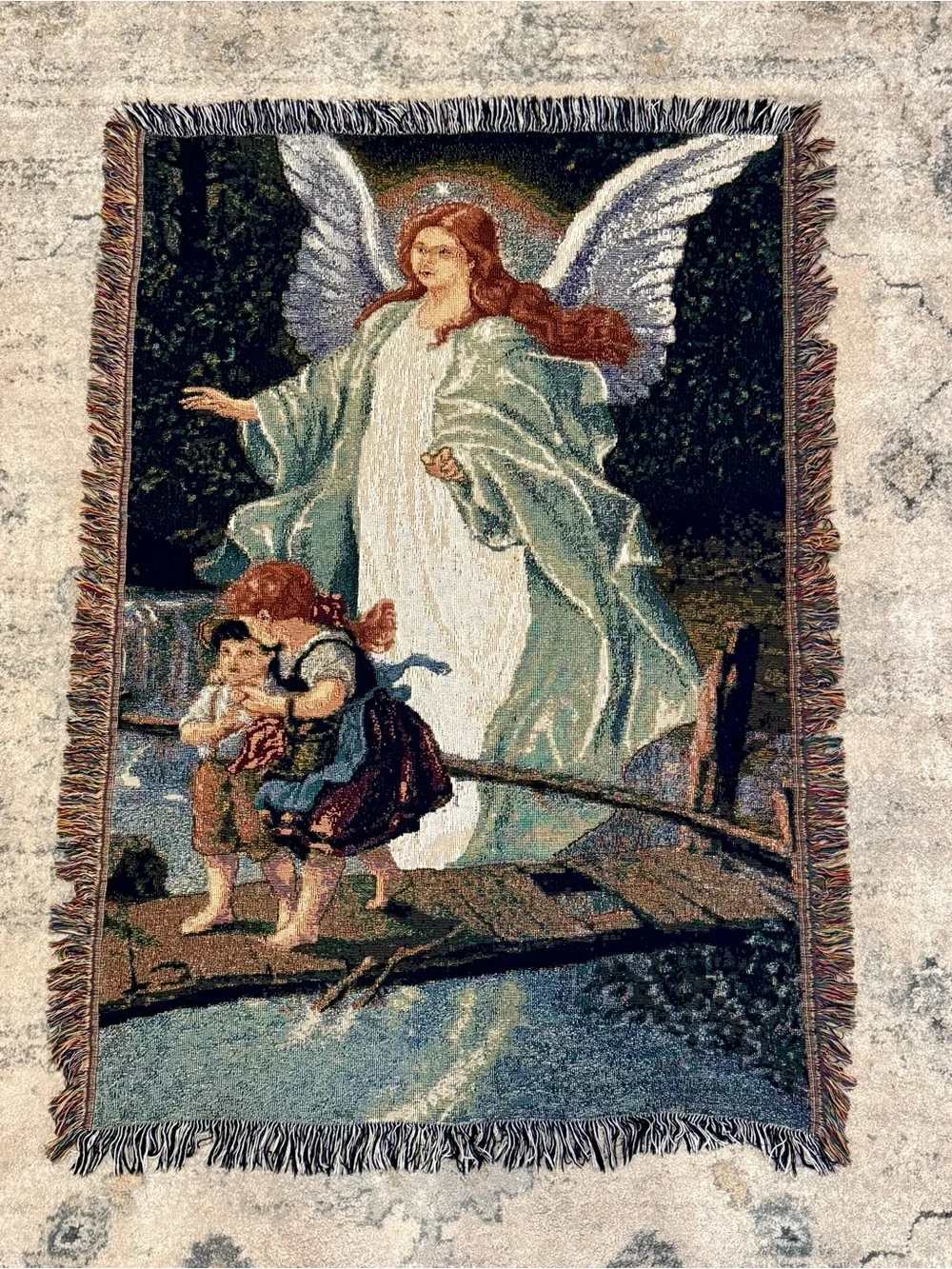 Guardian Angel Tapestry Throw Blanket/Wall Hanging 52” X 36”